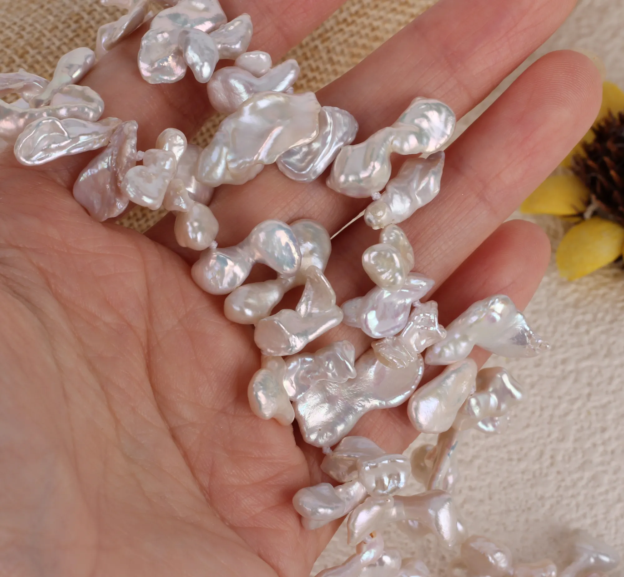 7-8mmX13-15mm Irregular Natural Keshi Pearl Necklace,Genuine 