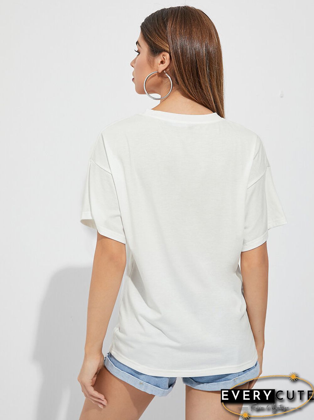 Ombre Letters Print Short Sleeve Crew Neck Casual T-shirt