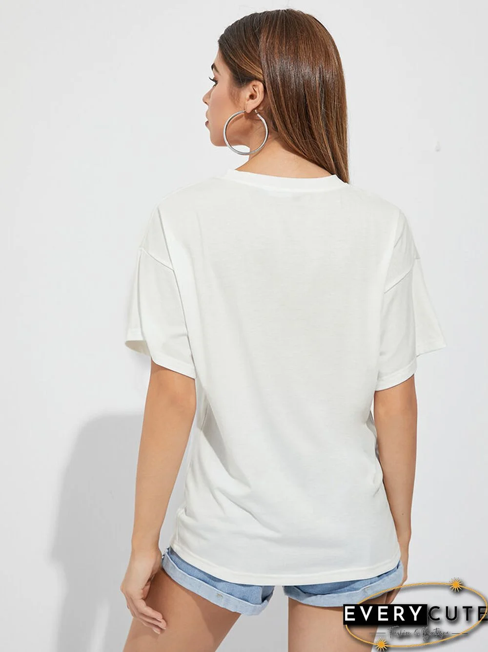 Ombre Letters Print Short Sleeve Crew Neck Casual T-shirt