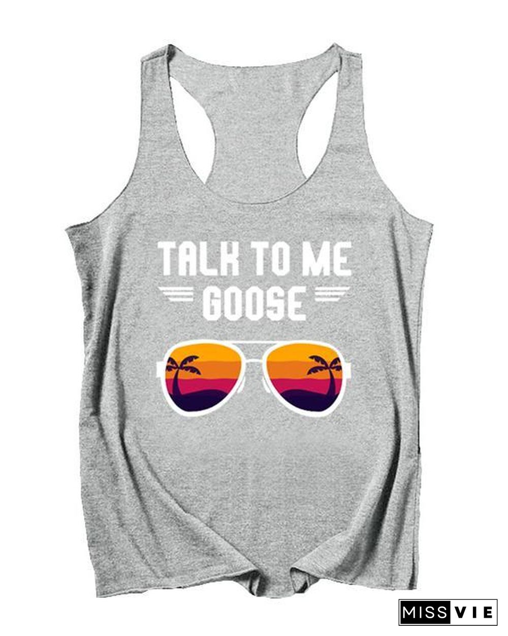 Printing Sunglasses Sleeveless Round Neck T-shirt