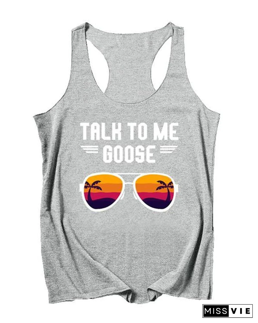 Printing Sunglasses Sleeveless Round Neck T-shirt