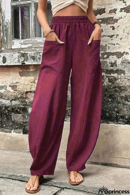 Resort Casual Elastic Waist Loose Trousers