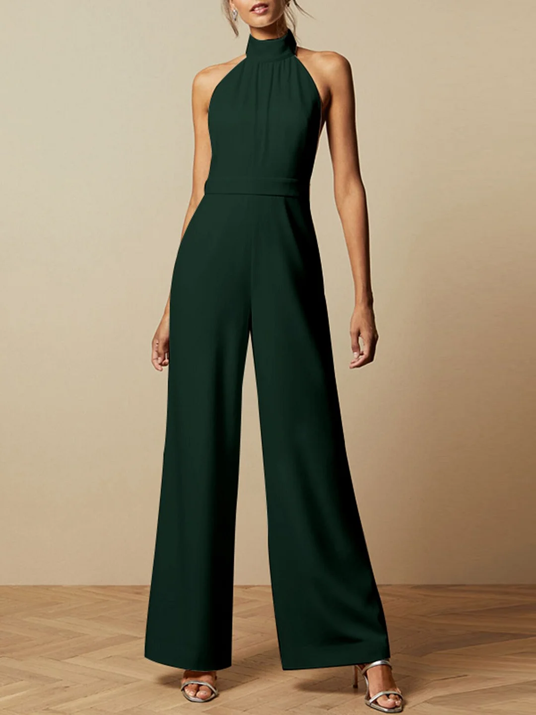 Celmia Elegant Office Lady Wide Leg Pants Overalls Casual Sleeveless Halter Women Jumpsuits 2022 Summer Backless Long Rompers