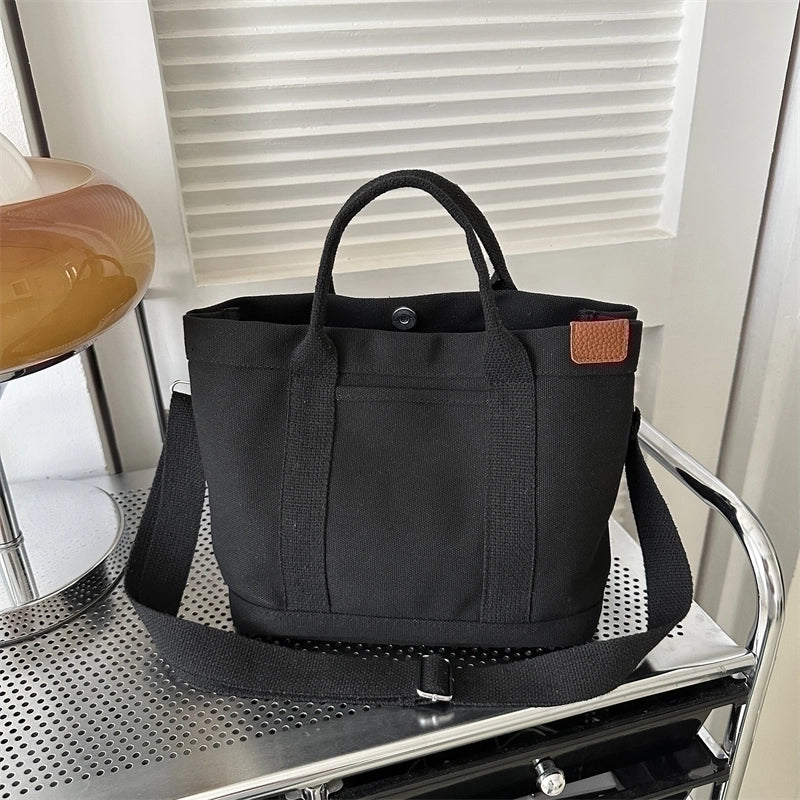 Women’s Canvas Solid Color Basic Square Magnetic Buckle Shoulder Bag Crossbody Bag