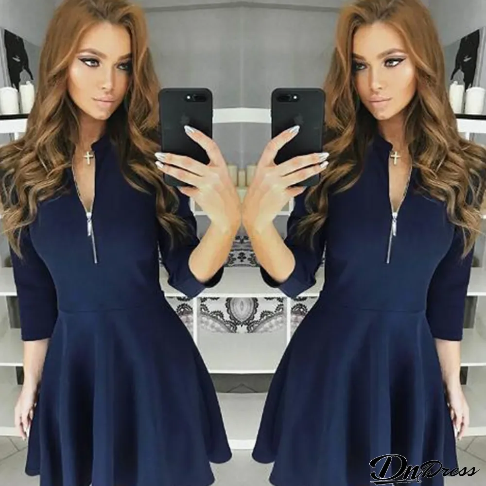 Zipped Up Blue Skater Dress 26567
