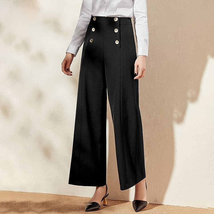 Black Double-Breasted Straight Leg  Pants