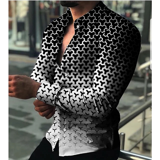 men's shirt 3d print geometric turndown daily holiday 3d print button-down long sleeve tops casual fashion breathable white