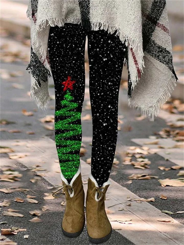 Women's Skinny Printed Pantyhose High Waist Fashion Casual Daily Printed Stretch Bottoms Christmas-Cosfine