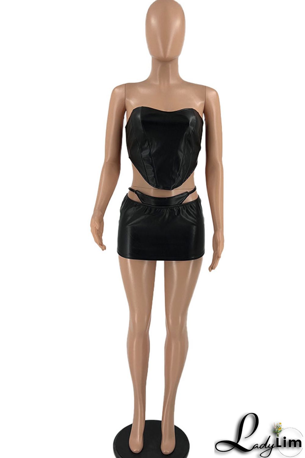 Khaki Sexy Solid Split Joint Asymmetrical Strapless Sleeveless Two Pieces