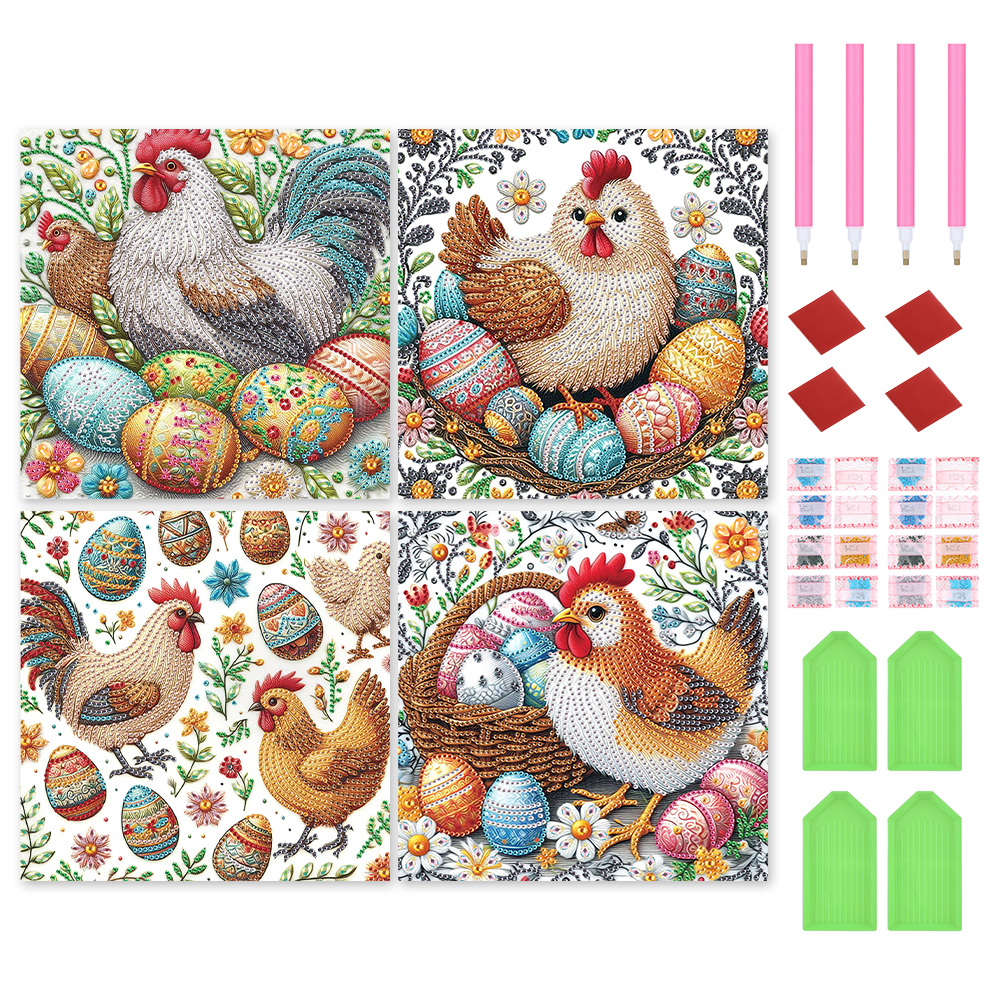 (4pcs)Easter Egg Chicken 30*30cm(canvas) special shaped drill diamond painting