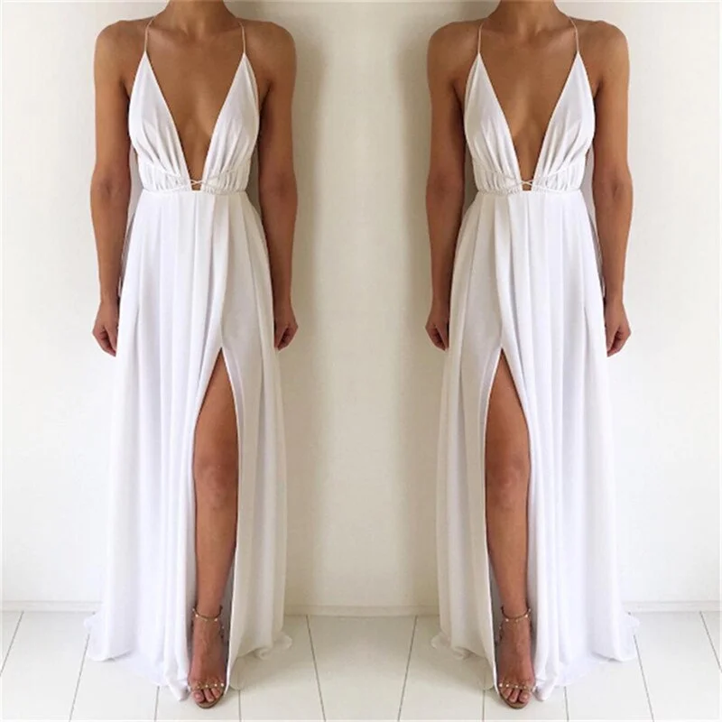 High Split Maxi Sundress Women Backless Deep V Neck Party Clubwear Dress Spaghetti Strap Beach Dress Long Vestido