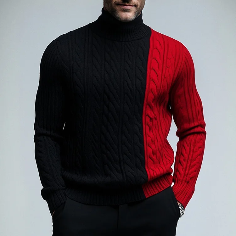 Okaywear Colorblock Cable Knit High Neck Pullover Sweater Okaywear