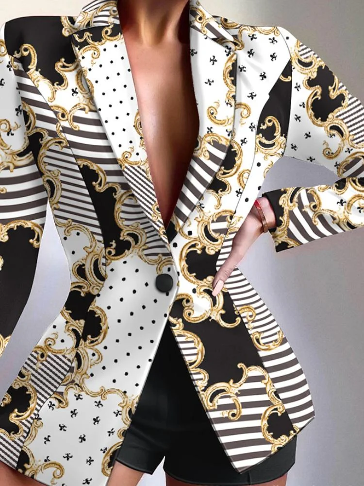 Promsstyle Chic Pattern Printed Long Sleeve Lapel Neck Single Button Blazer Prom Dress 2023