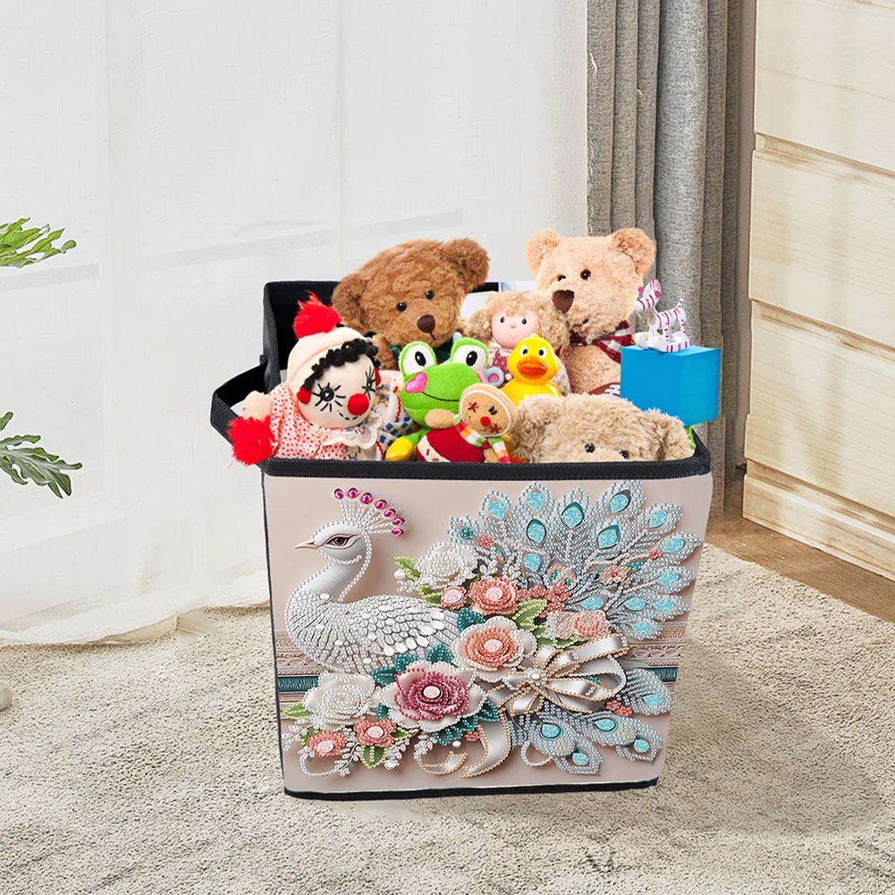 5D DIY Gorgeous Peacock Special Shape Diamond Painting Storage Box for Home Storage(25*26*25cm)