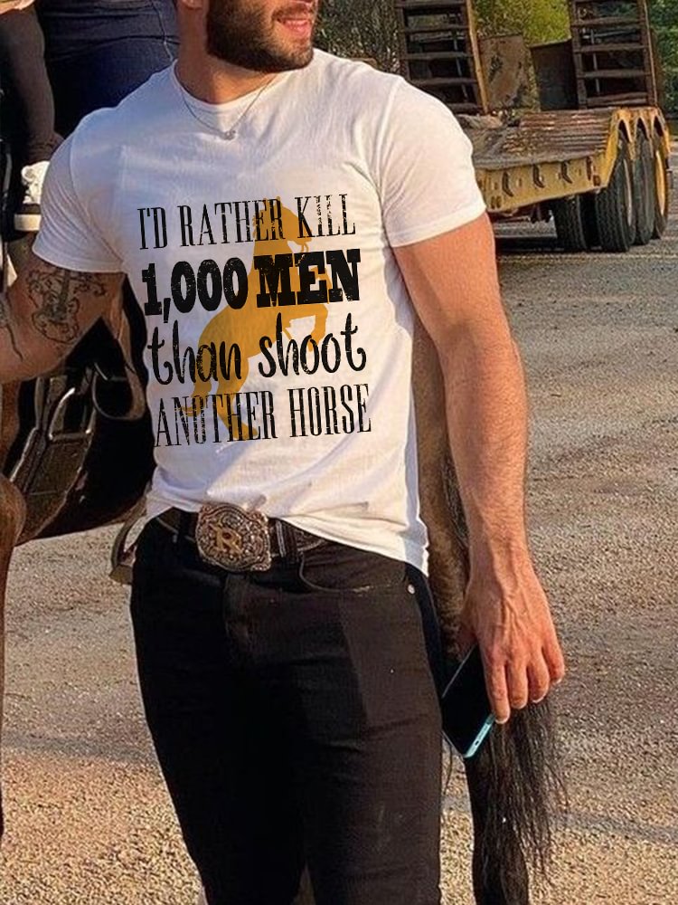 Western Horse And Letters Print Short Sleeve T-Shirt