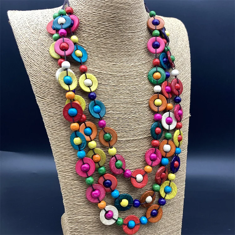Retro Ethnic Wooden Contrast Color Necklace