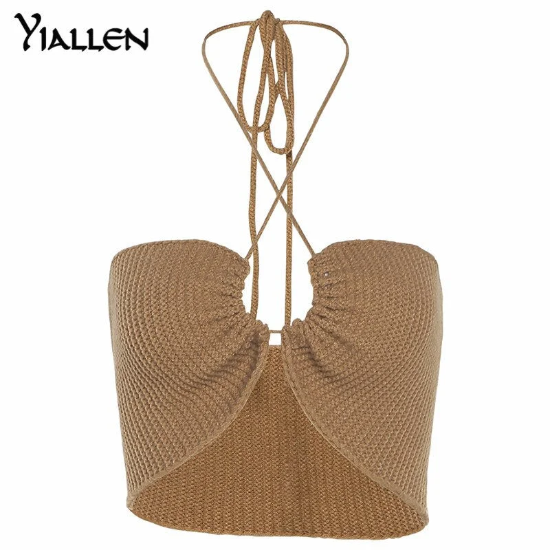 Yiallen Summer Sexy Solid Knit Bandage Hollow Out Backless Women Camisole 2022 New Party Vacation Street Clubwear Female Top