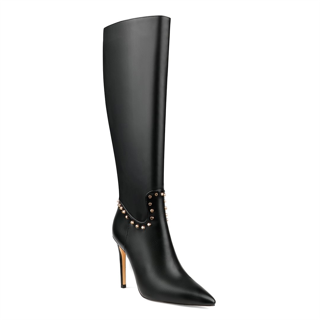 100mm Fashion Zipper Leather High Heels Knee Boots-MERUMOTE