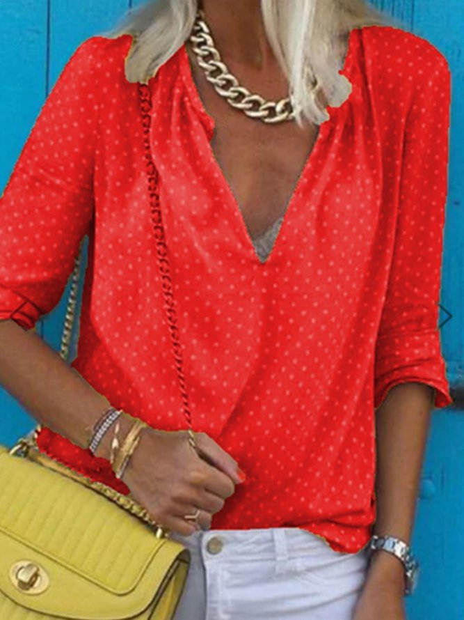 Casual Shift Long Sleeve V Neck Shirts & Tops