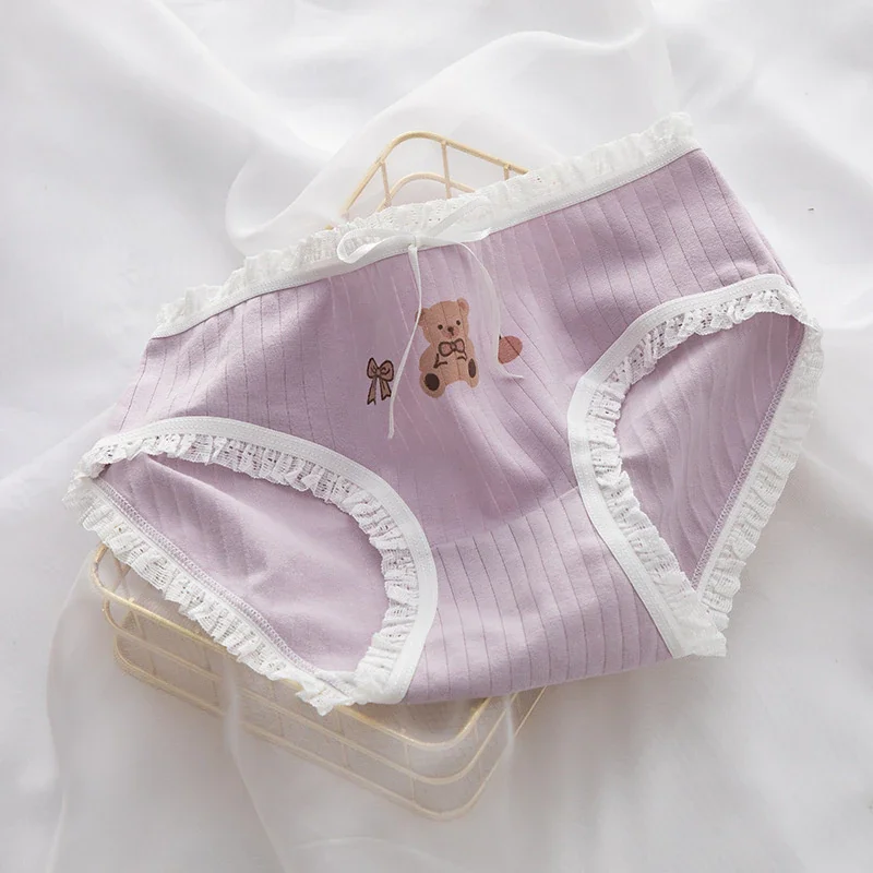 Billionm Women Panties Cotton Underwear Colorful Cute Bear Bow Print Breifs Solid Plaid Intimates Underpants Female Soft Lingerie