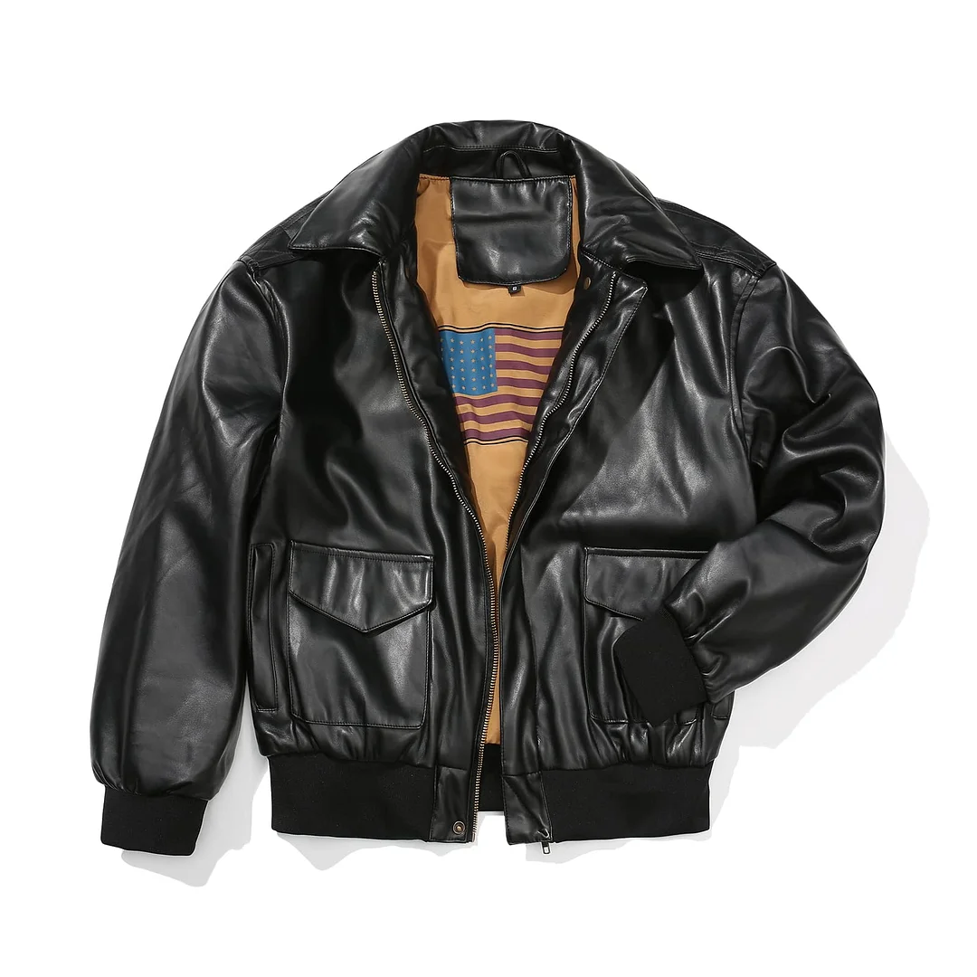 Leather Jacket Men, A2 FLIGHT Bomber Jacket Men with Multi-pockets, Windproof and Keep Warm Mens Jackets