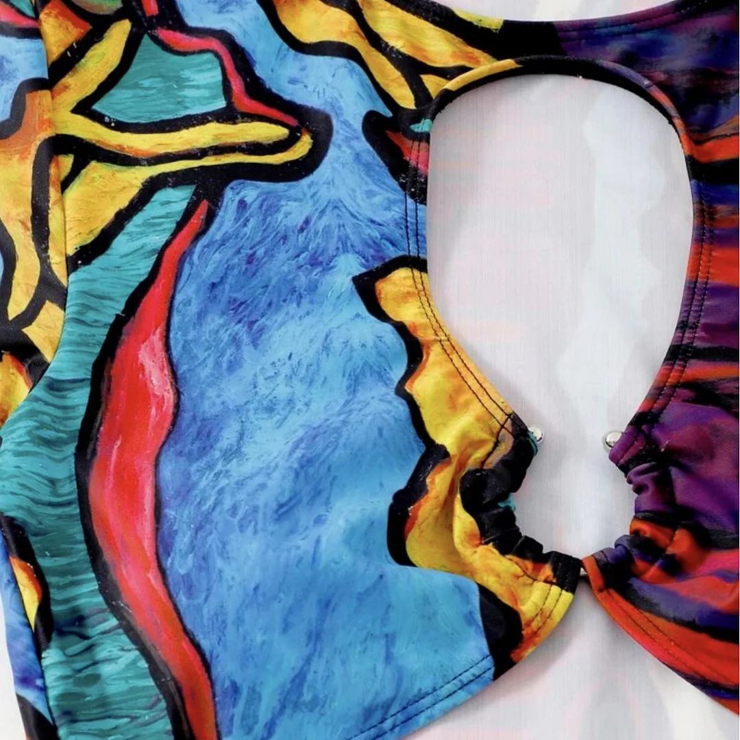 Uveng 2022 Printed Split Hollow Bikini Bikini