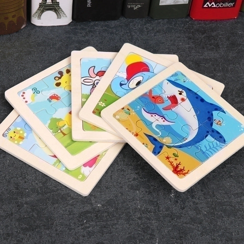 Wooden Children’s Small 9-piece Cartoon Animal Puzzle Educational Toys