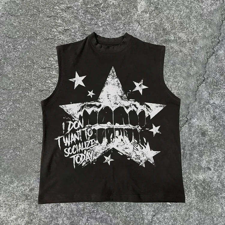 Trend Street Text Typesetting Print Acid Washed Tank Top