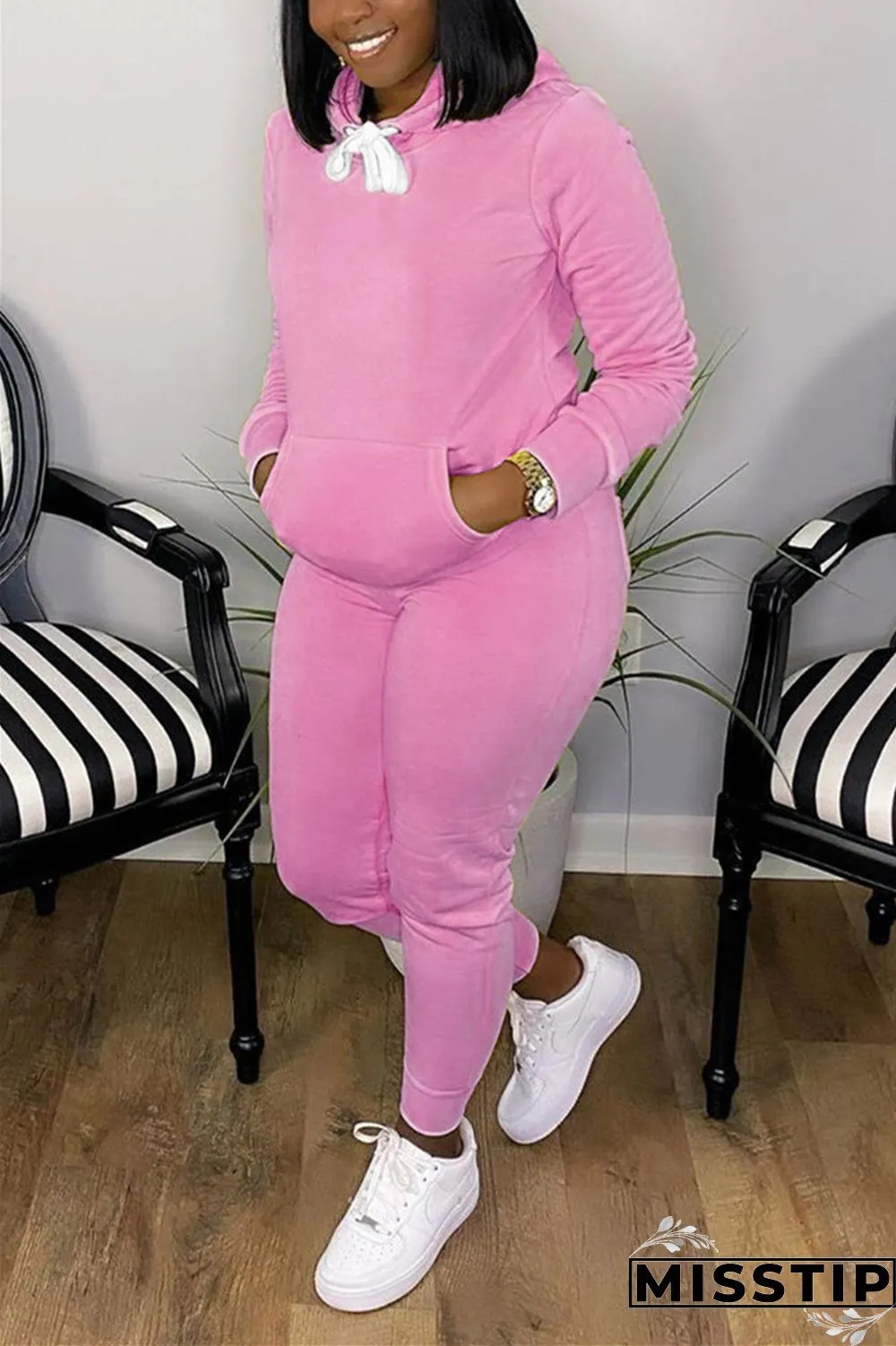 Orange Fashion Casual Long Sleeve Hooded Collar Regular Sleeve Regular Solid Two Pieces