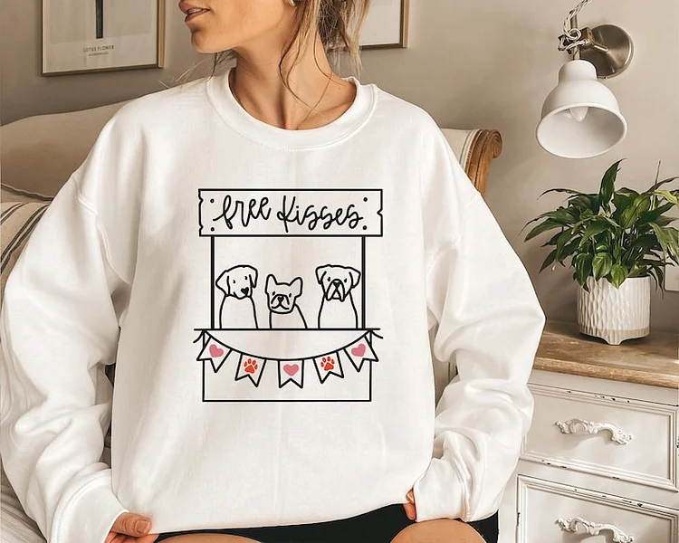Free Kisses Printing Sweatshirt, Custom Valentines Day Dog Sweater, Valentines Day Shirt