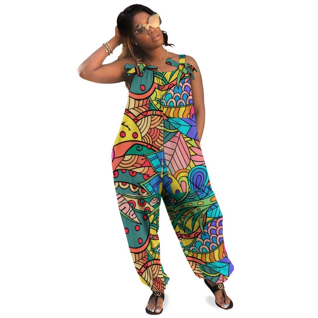 Colorful Retro 1960S Psycholdelic Boho Vintage Loose Overall Corset Jumpsuit Without Top