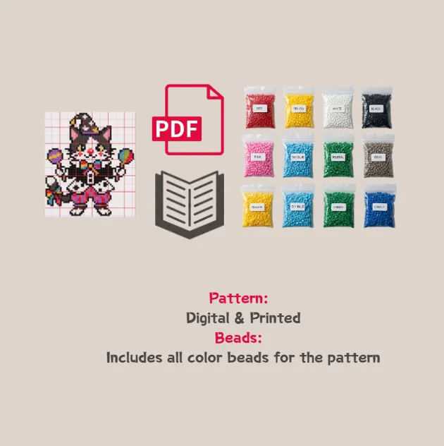 Circus Cat Pixel Pattern Fuse Bead Kit  | Cute DIY Fuse 1894 Beads Set