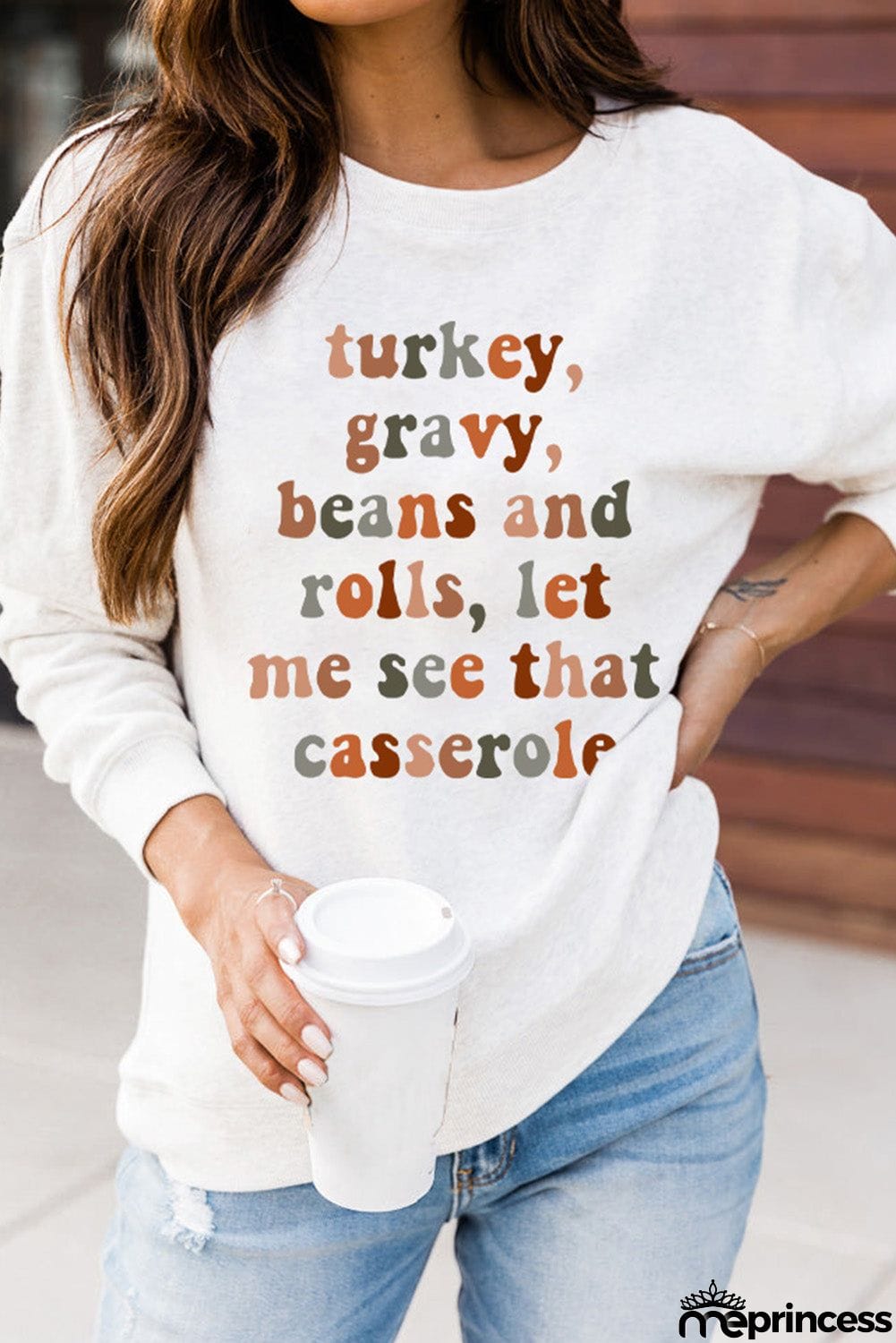 Thanksgiving Letter Graphic Print Long Sleeve Sweatshirt
