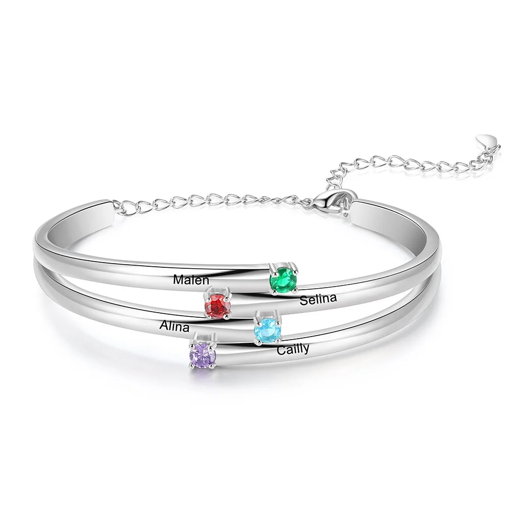 Verstellbares Armband mit 4 Geburtssteinen und 4 Namen n4-b4 Kettenmachen