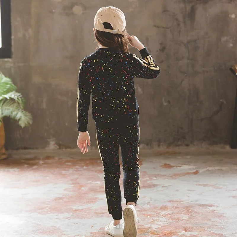 2021 New Autumn Spring Girls Clothing Suits Winter Coat Kids Colored Dots Cotton Sweatshirt Tracksuit Sport Suits Outwear