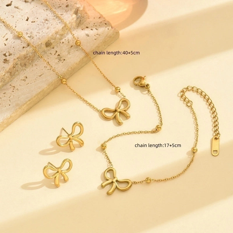 Minimalist Bow Knot 304 Stainless Steel Jewelry Set