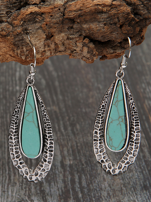 Long Teardrop Turquoise Earrings Vintage Bohemia Geometric Hoop Dangle Earrings Jewelry