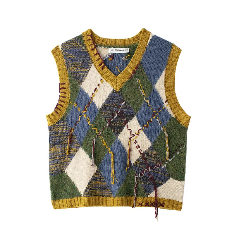 Nigikala Nigikala 2025 Autumn New Women's Fashion Street V-Neck Sleeveless Rhumin Syringe Vest