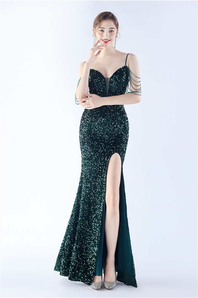 Bellasprom Sequins Mermaid Prom Dress Long V-Neck With Slit Bellasprom