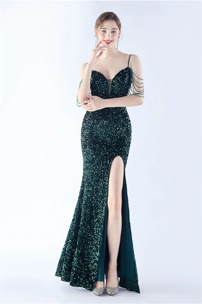 Bellasprom Sequins Mermaid Prom Dress Long V-Neck With Slit