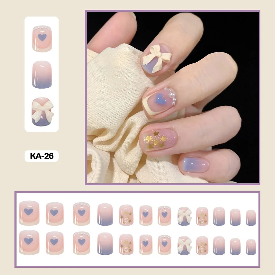 Butterfly Lovely Girl Nail Art Wearable Press On Fake Nails Tips With Glue And Sticker 24pcs/box With Wearing Tools As Gift-Nail Inspo