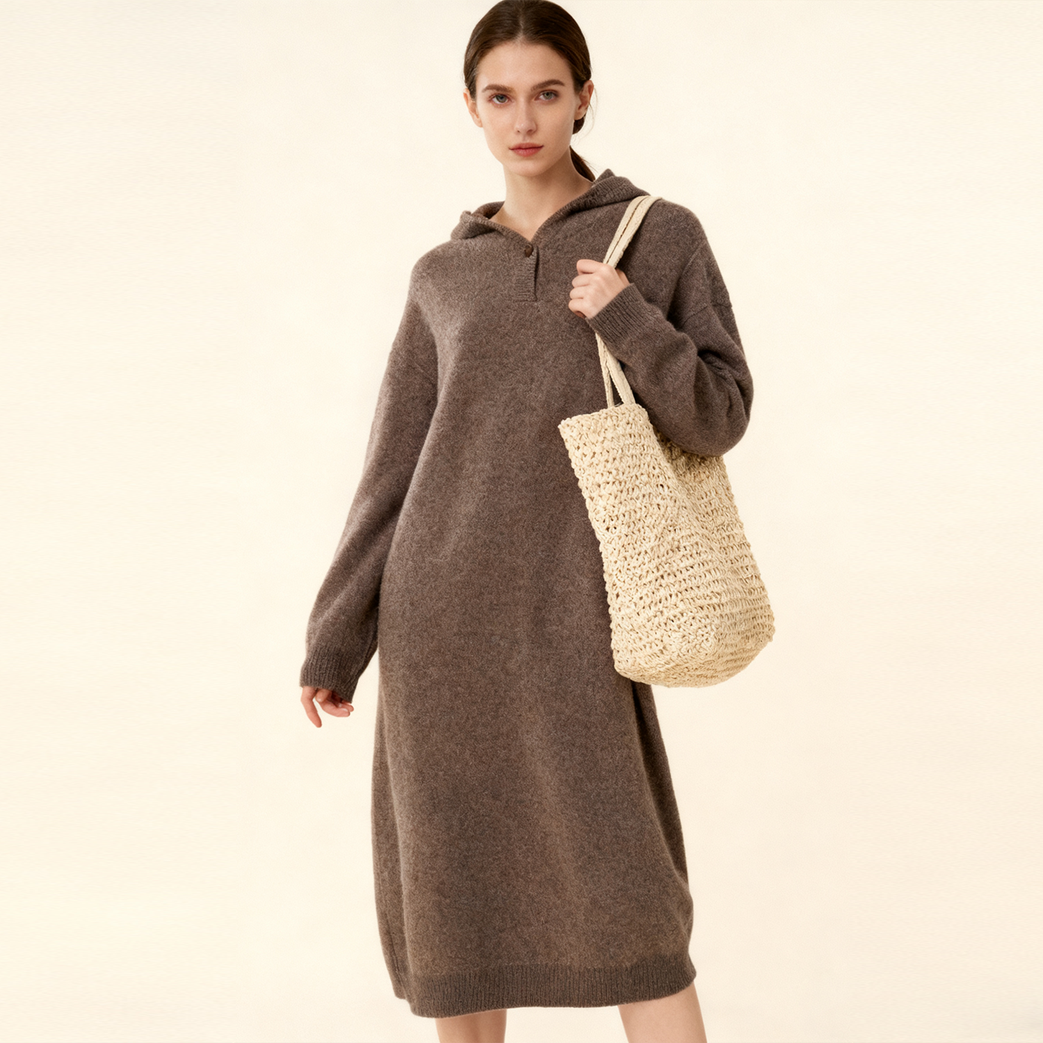 Hooded Cashmere Dress To Keep Warm Thickened Loose REAL SILK LIFE
