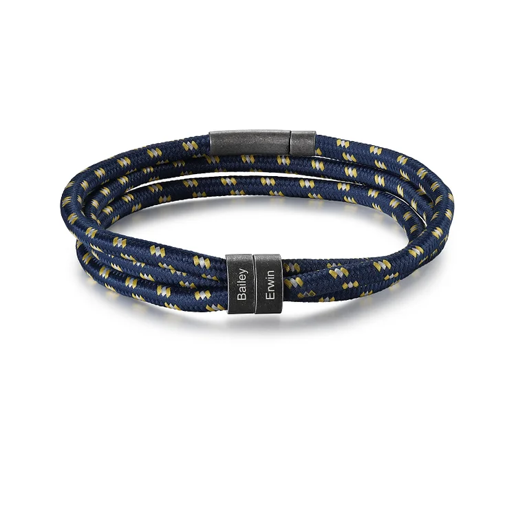 Pulsera de triple cuerda azul marino con 2 aros 2 nombres personalizados pulsera de hombre 