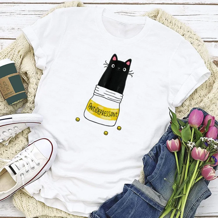 Antidepressant Funny Cat  T-shirt Tee - 01407-Annaletters