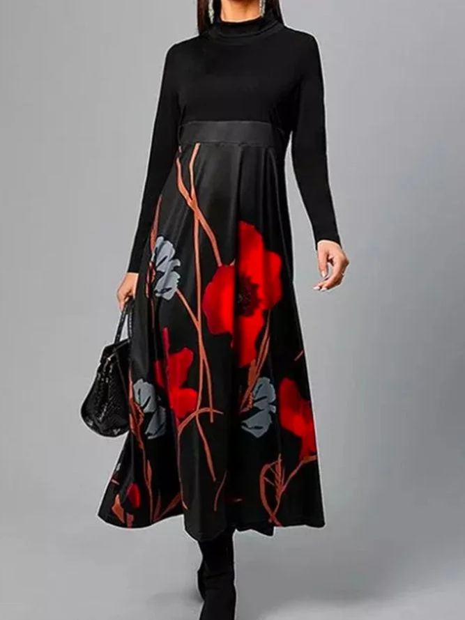 Casual Crew Neck Long Sleeve Dresses Black Dresses