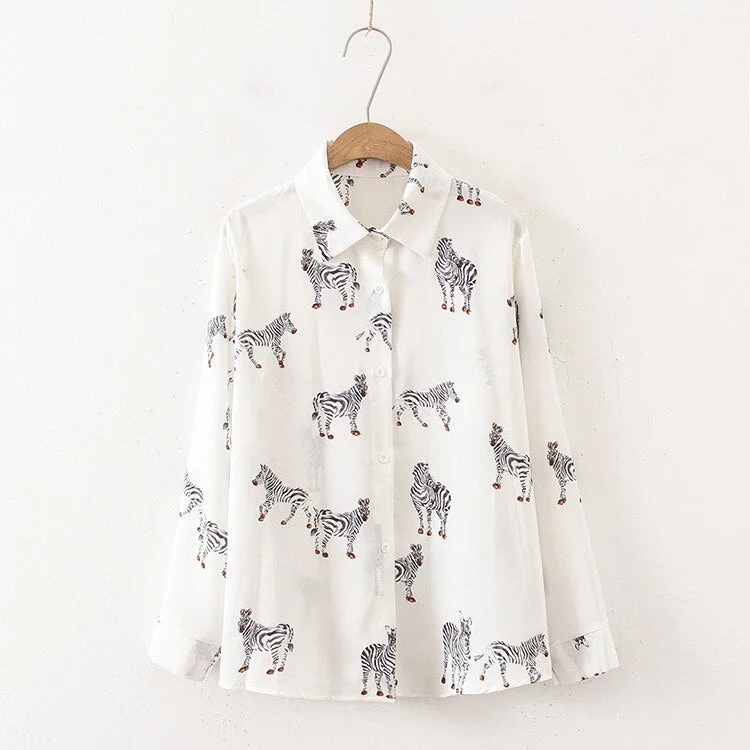 Women Satin Blouse Long Sleeve Zebra Print Shirts Vintage Office Ladies Tops Femme 2021 Fashion Loose Blusa De Mujer Casual