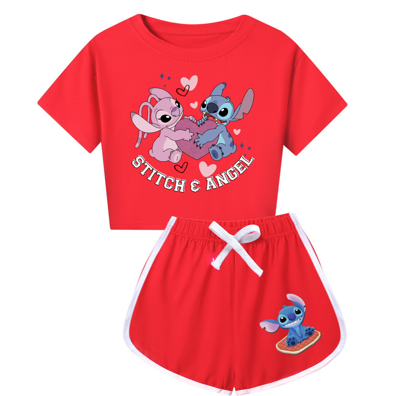 Stitch-Themed Kids Short Sleeve Tee & Shorts Set - Cute & Comfy Outfit for Little Fans -Mayoulove