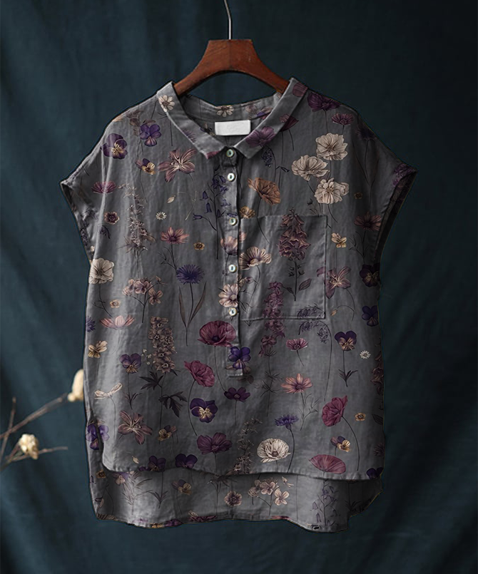 Vintage Floral Cotton and Linen Short-sleeved Casual Shirt