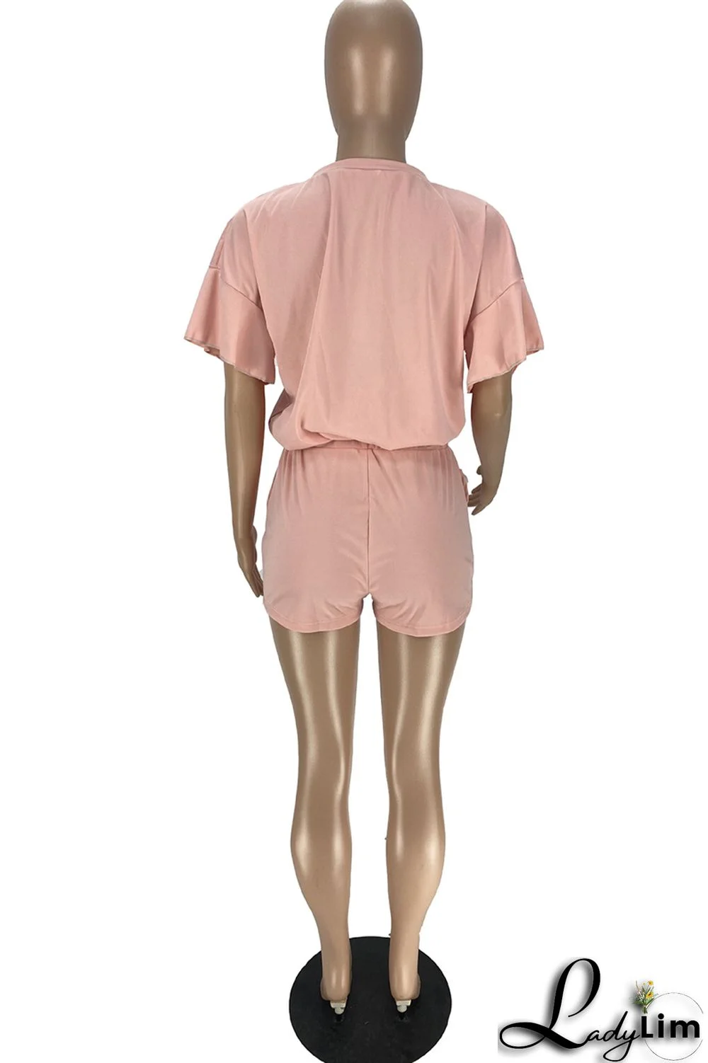 Blue Fashion Casual Solid Basic O Neck Short Sleeve Two Pieces