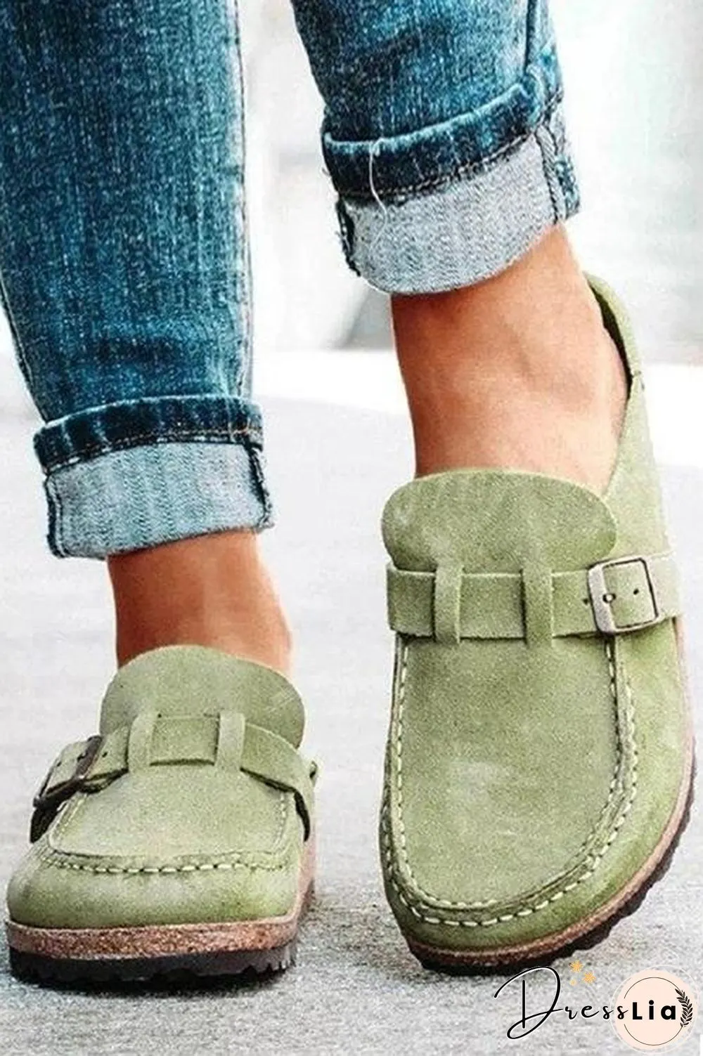 Closed Toe Slip On Slingbacks Nubuck Flat Sandals
